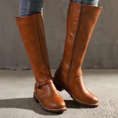 Women's Knee-High Boots Closed Toe Buckle Detail