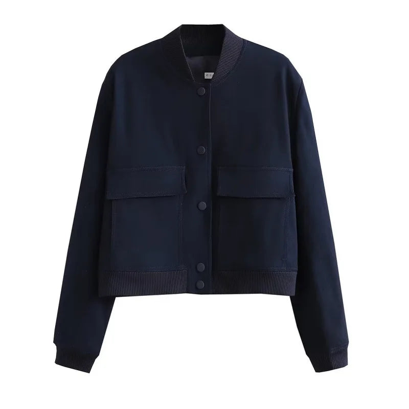 Women's Lightweight Bomber Jacket Cotton Button Front Pockets