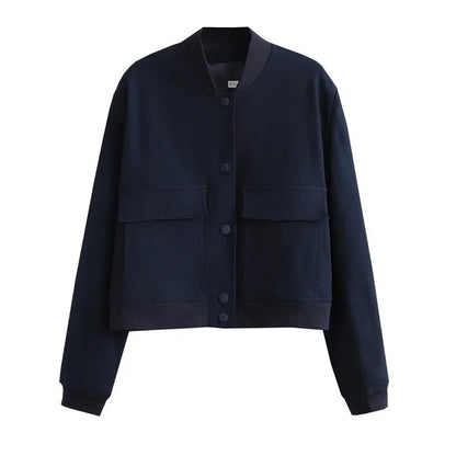 Women's Lightweight Bomber Jacket Cotton Button Front Pockets