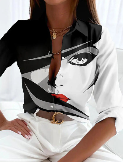 Women's Printed Collared Button-Front Blouse