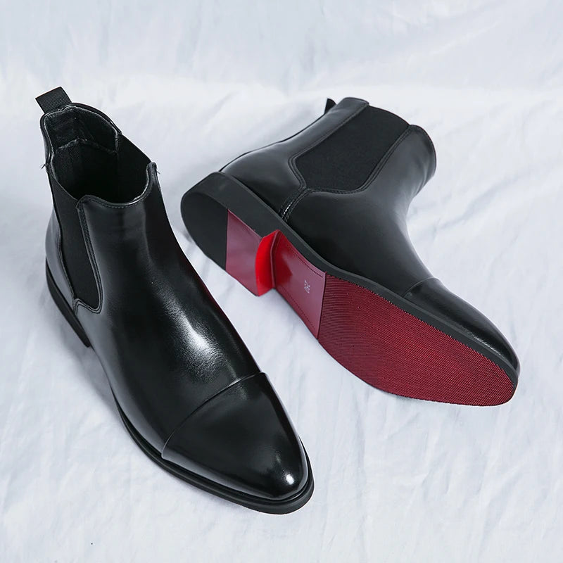Men's Chelsea Boots Cap Toe Slip-On Ankle Boots Leather Black