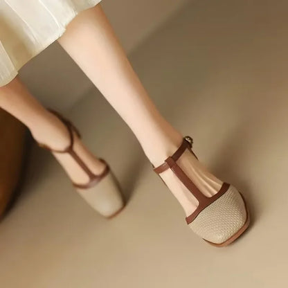 Piper | Women's T-Strap Block Heel Shoes Square Toe Mid Heel Pumps