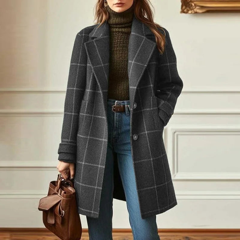 Women's Wool Plaid Coat - Vonnera