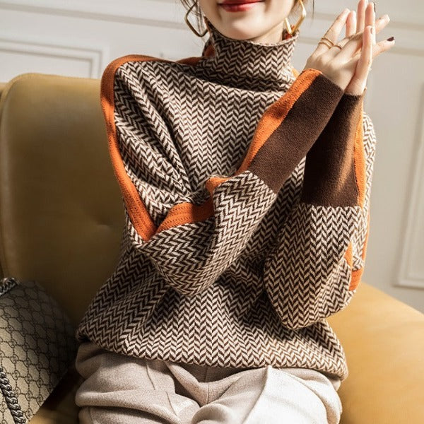 Women's Long Sleeve Sweater Contrasting Trim