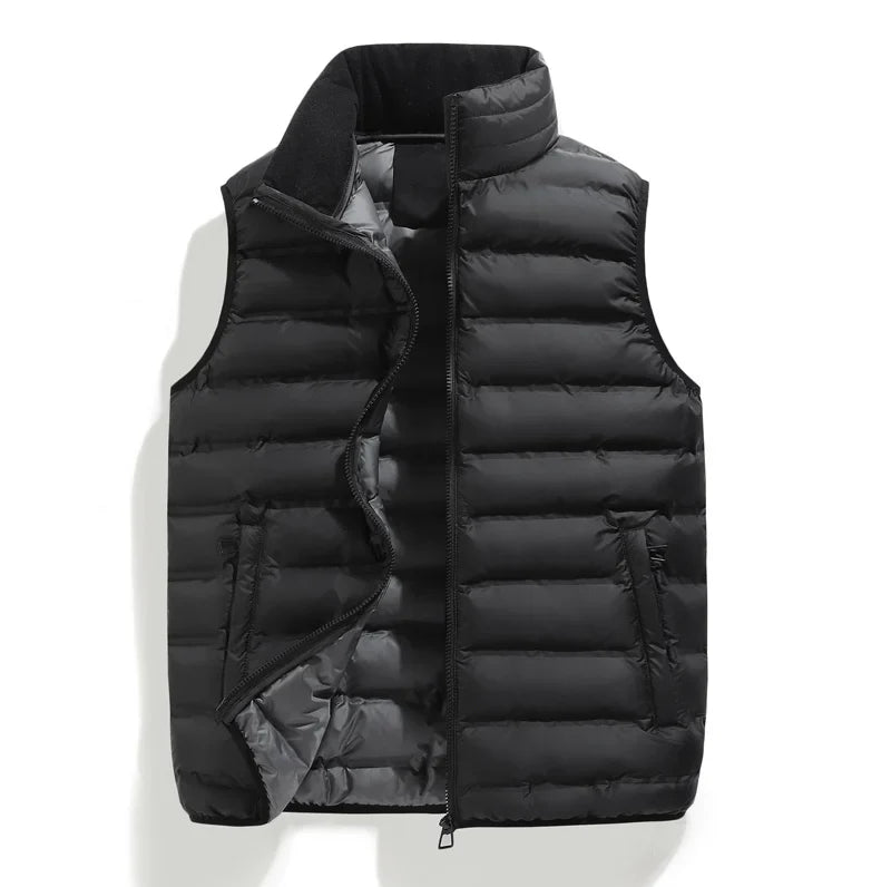 Men's Down Vest Sleeveless Zipper Windproof Solid Color