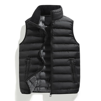 Men's Down Vest Sleeveless Zipper Windproof Solid Color