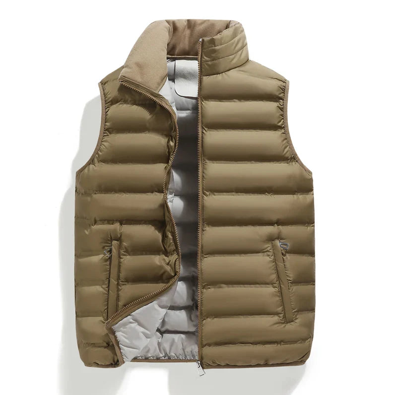 Men's Down Vest Sleeveless Zipper Windproof Solid Color
