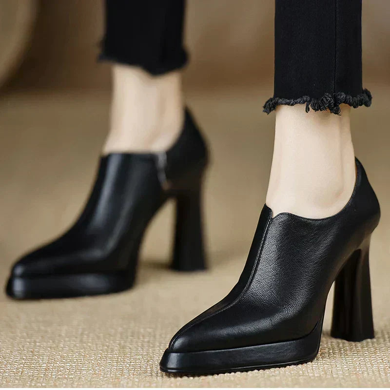 Giselle Women's Platform Pumps Block Heel Side Zipper