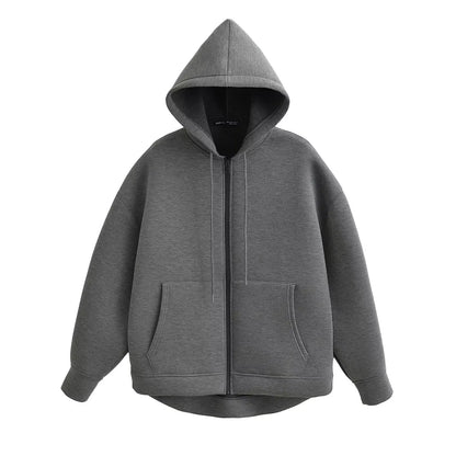 Women's Oversized Zip Hoodie Cotton Casual Black