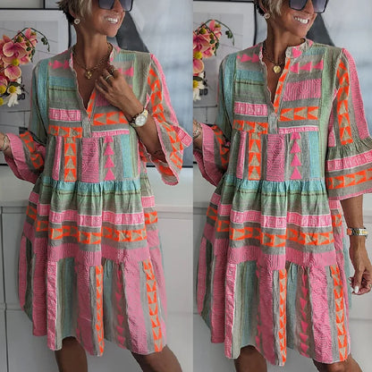 Women's Geometric Print Tiered Spring Dress