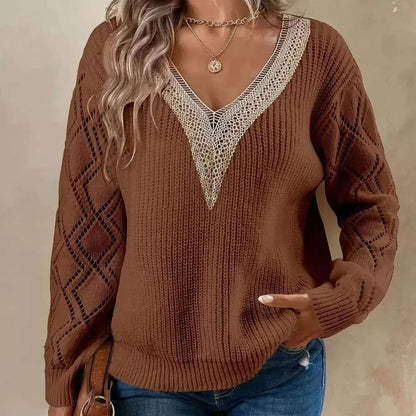 Women's V Neck Sweater Solid Paisley