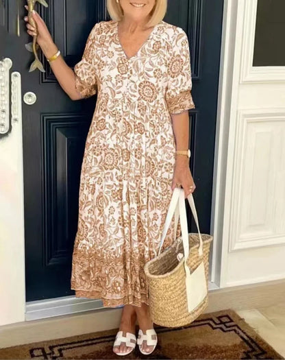 Elegant V-Neck Floral Dress