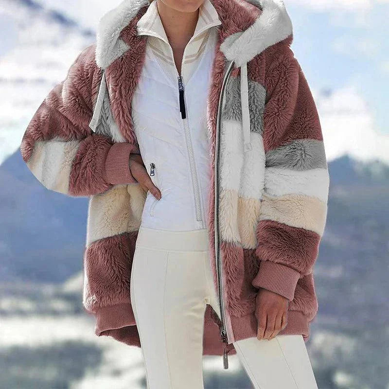 Women's Colorblock Plush Overcoat