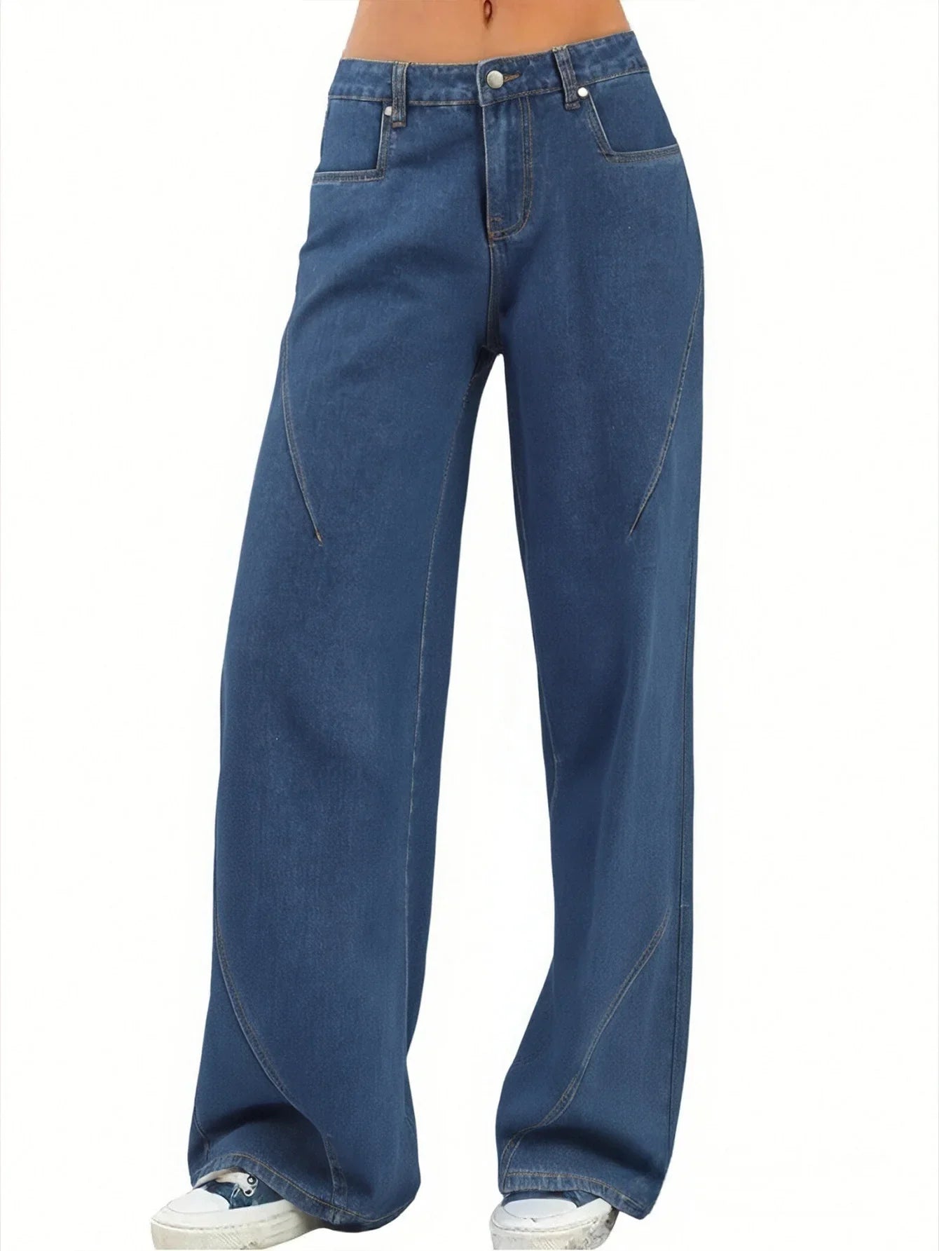 Women's Dark Blue Wide Leg Denim Jeans