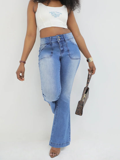 Women's Light Blue Flare Jeans Stretch Comfortable