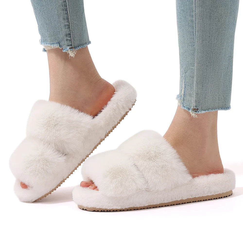 Women's Open Toe Slippers Plush Adjustable Soft Sole