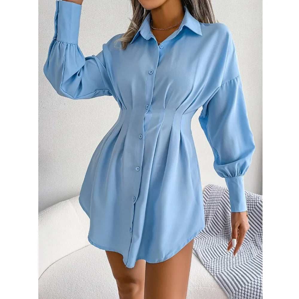 Women's Cinched Waist Shirt Dress - Vonnera