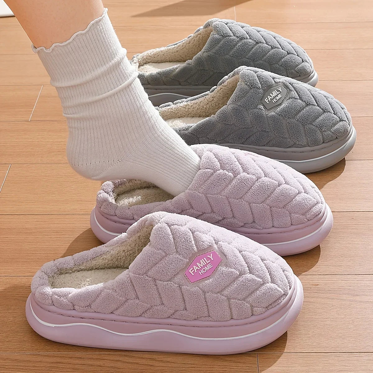 Women's Quilted Slippers Thick Sole Plush Lining