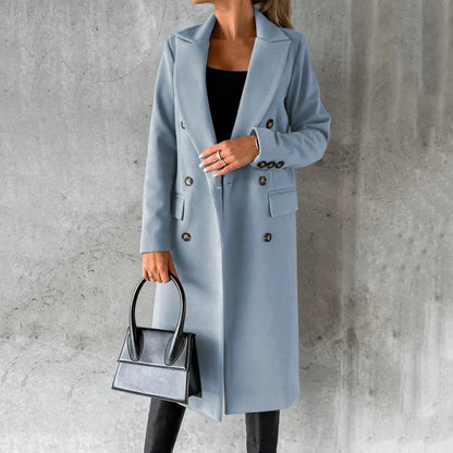 Women's Double-Breasted Trench Coat Button Cuffs Classic - Vonnera