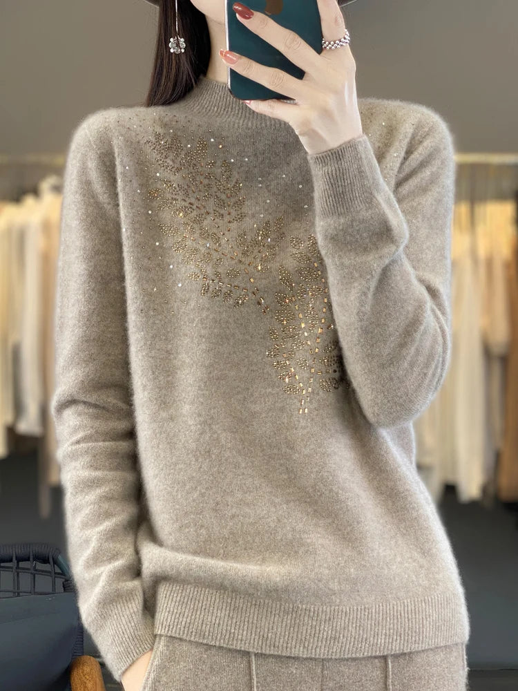 Women's Sweater Beaded Floral Embellishment