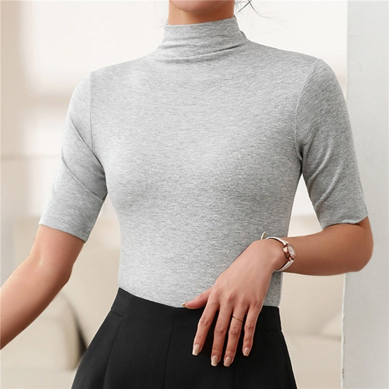 Women's Short Sleeve Mock Neck Knit