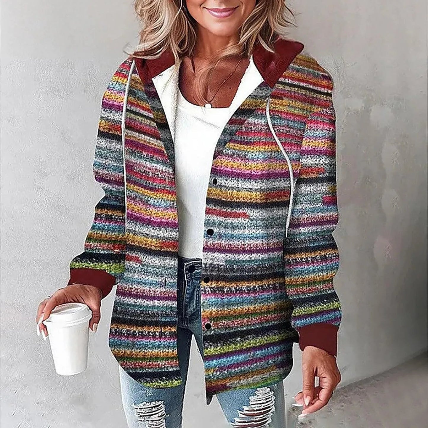 Women's Plaid Hooded Cardigan