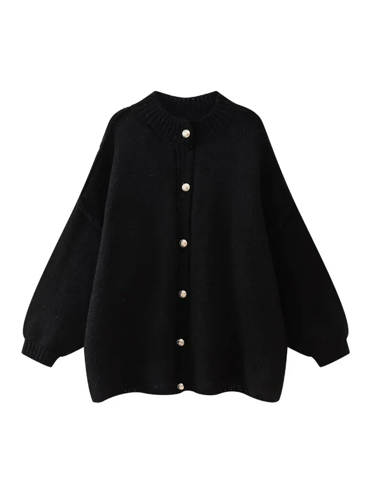 Women's Bat Sleeve Cardigan Wool Blend Lapel Detail Black