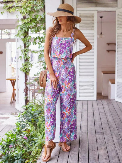 Sienna | Women's Floral Print Sleeveless Wide Leg Jumpsuit