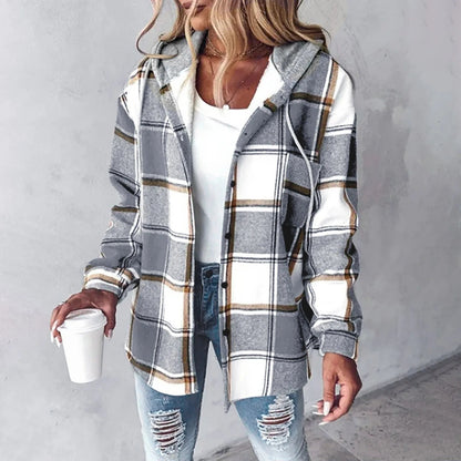 Women's Plaid Hooded Cardigan