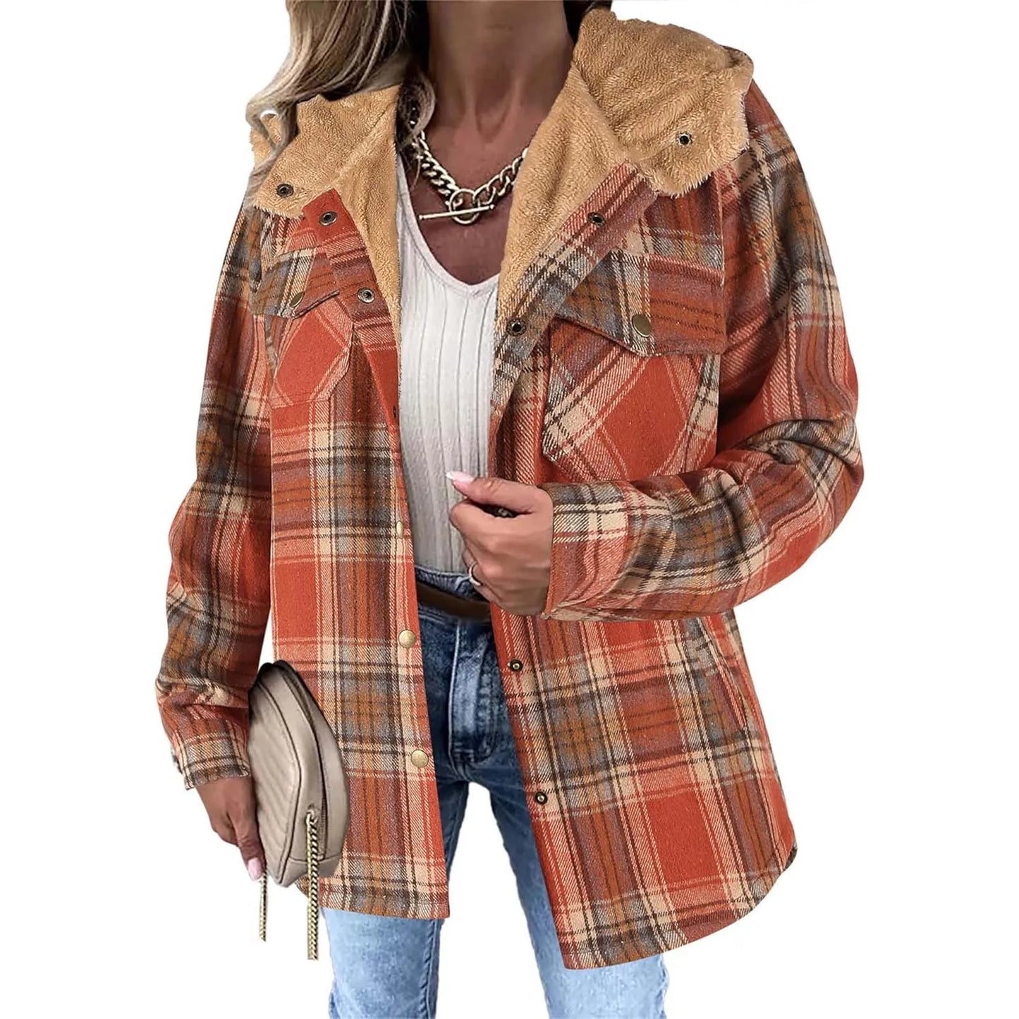 Women's Plaid Sherpa Jacket Soft Button