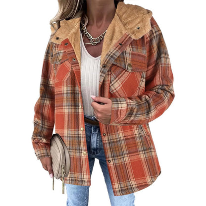 Women's Plaid Sherpa Jacket Soft Button