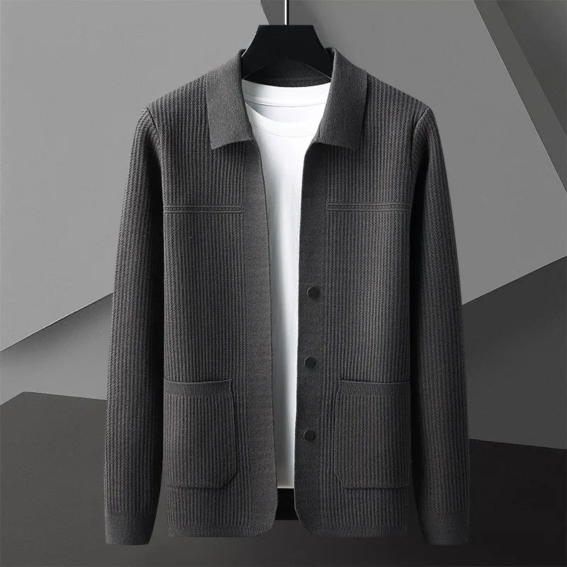 Men's Textured Cardigan With Pocket Design