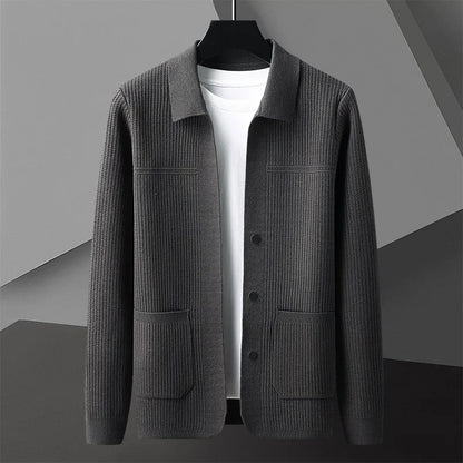 Men's Textured Cardigan With Pocket Design
