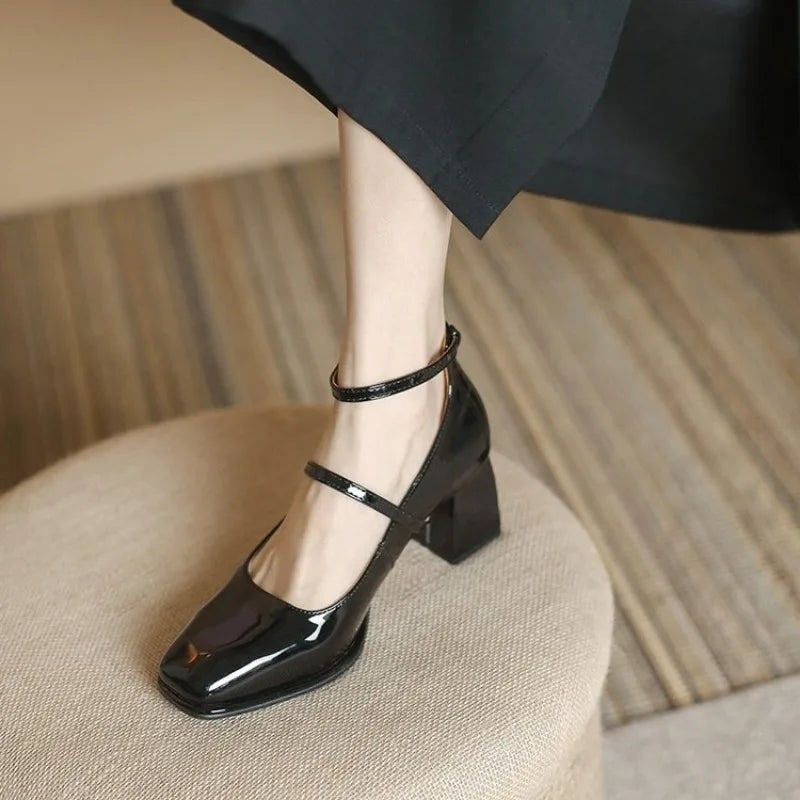 Celeste | Women's Ankle Strap Block Heel Pumps Square Toe Mary Jane