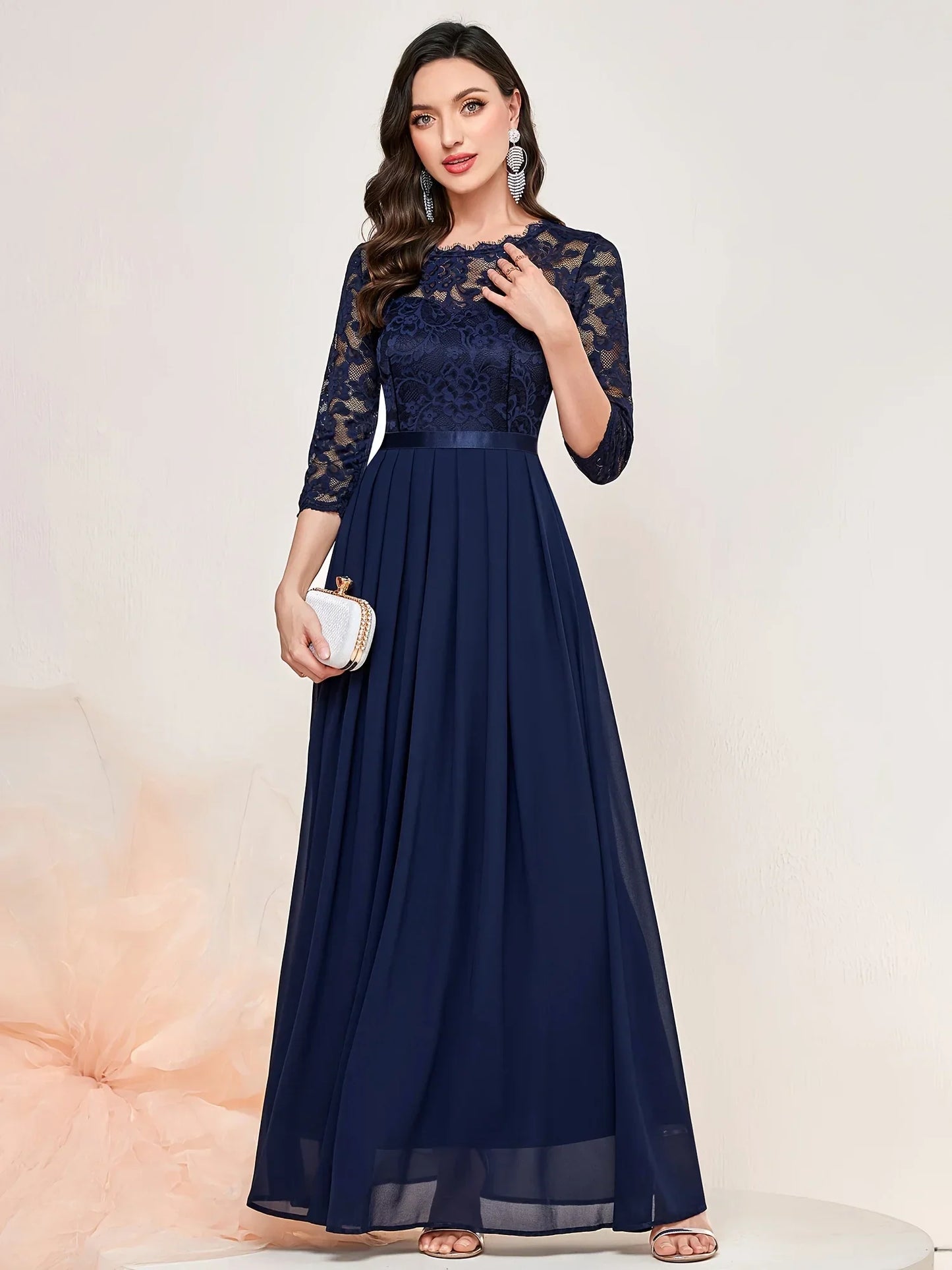 Women's Lace Formal Evening Dress Quarter Sleeve - Vonnera