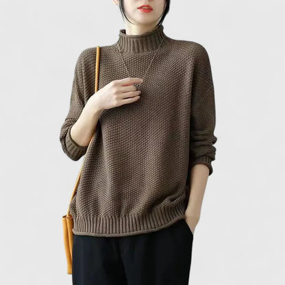 Women's Waffle Knit Sweater Mock Neck