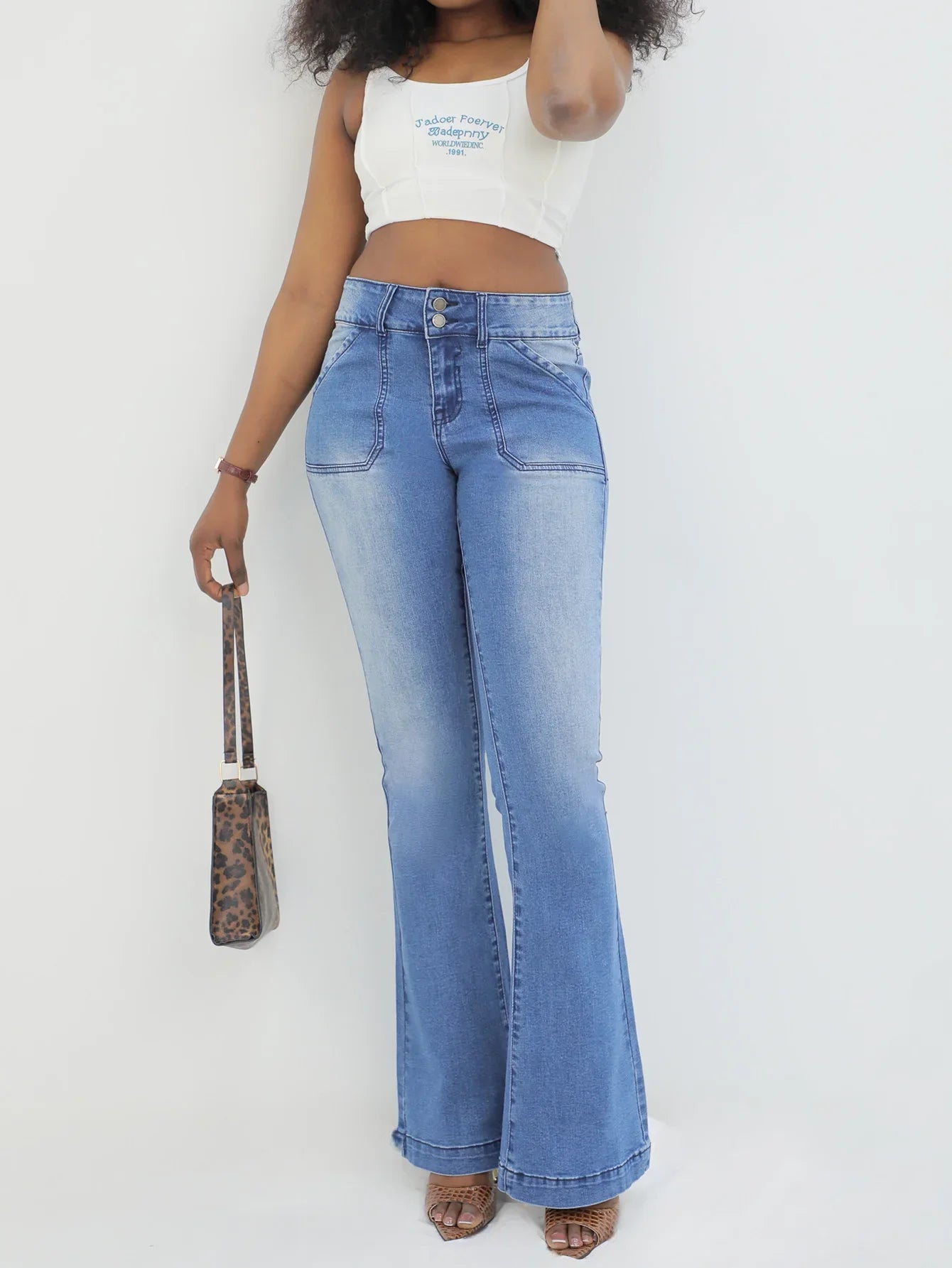 Women's Light Blue Flare Jeans Stretch Comfortable - Vonnera