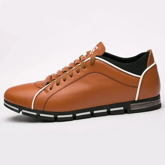 Men's Lace-Up Sneakers Leather Contrast Sole Black