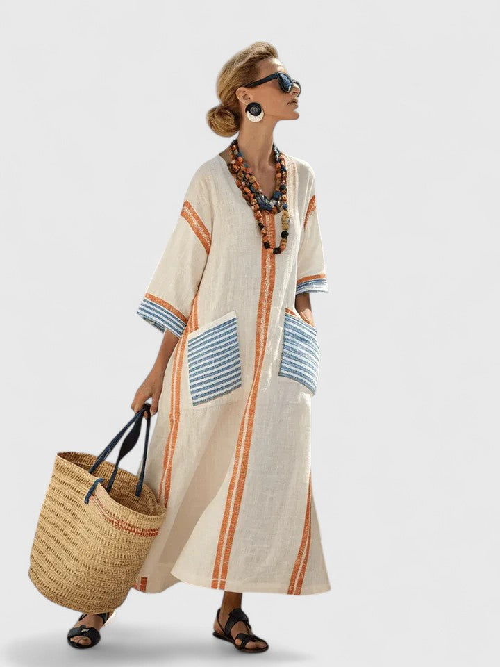 Women's V-Neck Maxi Dress Stripe Detail
