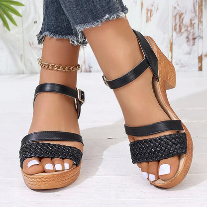 Women's Woven Open Toe Platform Heels