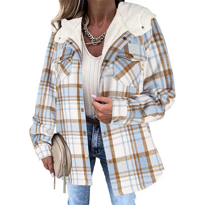 Women's Plaid Sherpa Jacket Soft Button