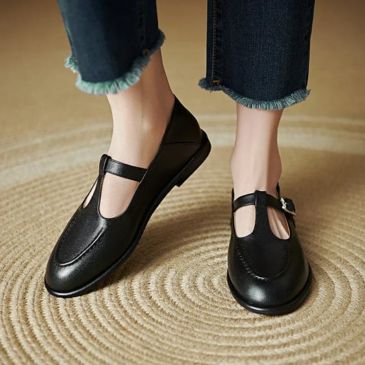 Petra | Women's T-Strap Mary Jane Flats Round Toe Low Heel Pumps
