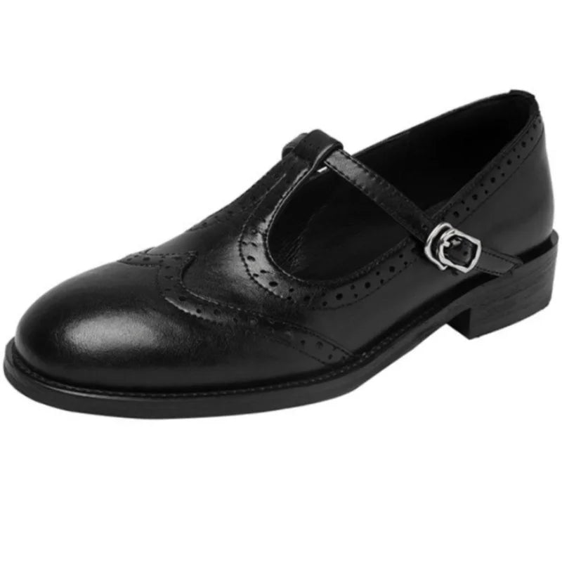 Women's T-Strap Mary Jane Shoes Low Block Heel Buckle