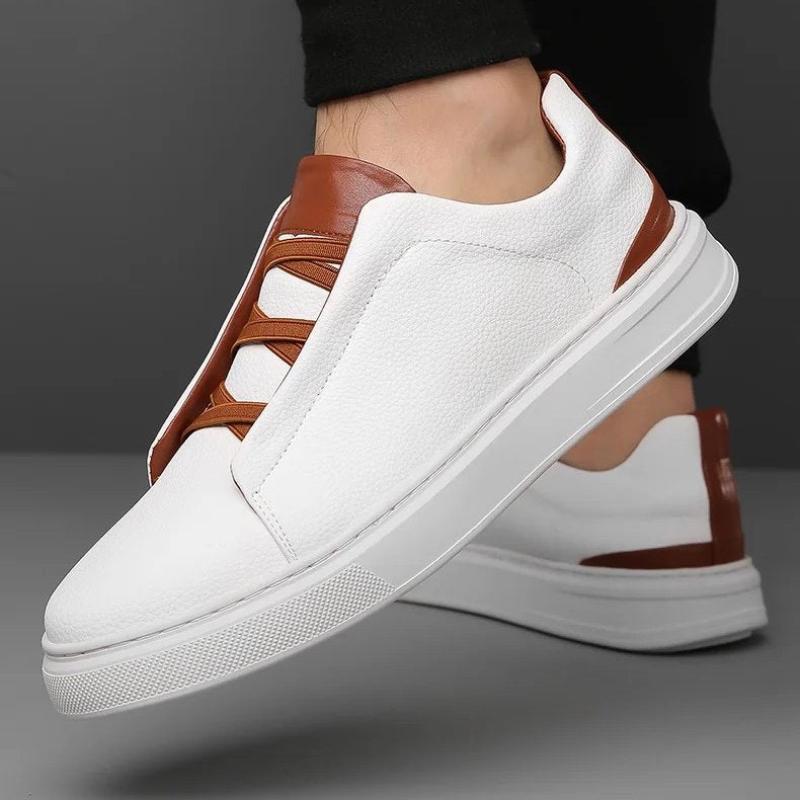Men's Leather Low- Sneakers Contrast Accent Comfortable - Vonnera
