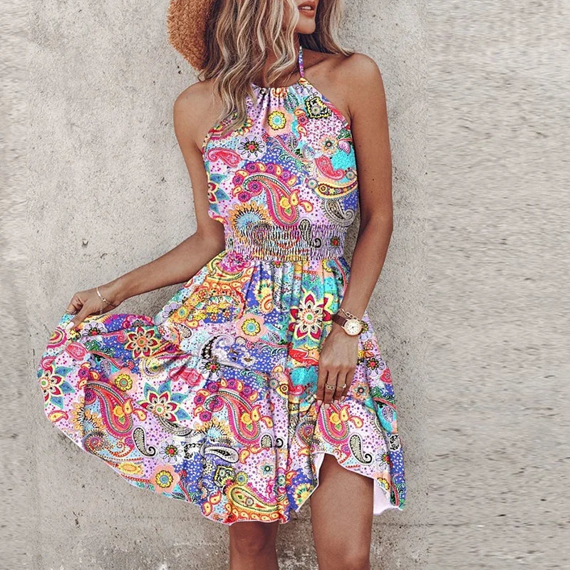Women's Asymmetric Printed Mini Dress