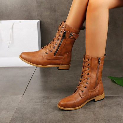 Women's Lace-Up Boots With Side Zip - Vonnera