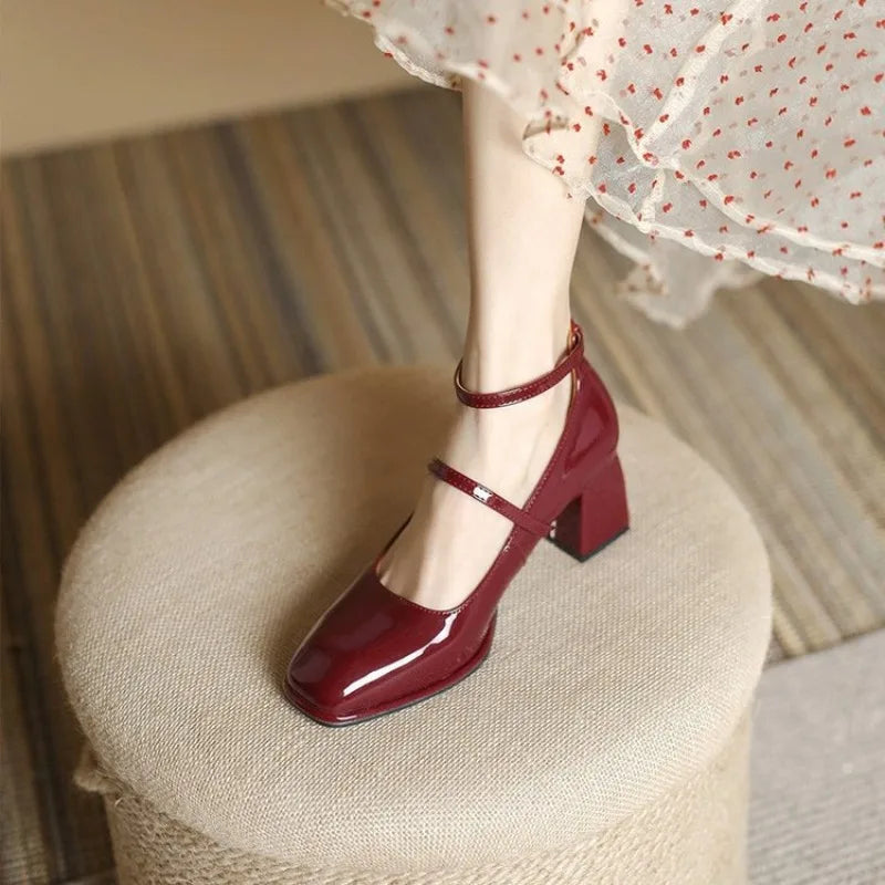 Women's Block Heel Pumps Ankle Strap Square Toe Mary Jane - Vonnera