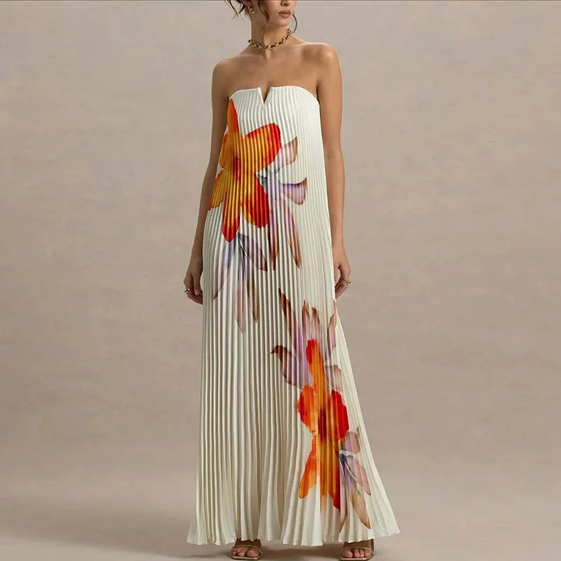 Women's Strapless Floral Maxi Dress