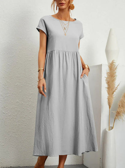 Women's Cotton O-Neck Vintage Dress