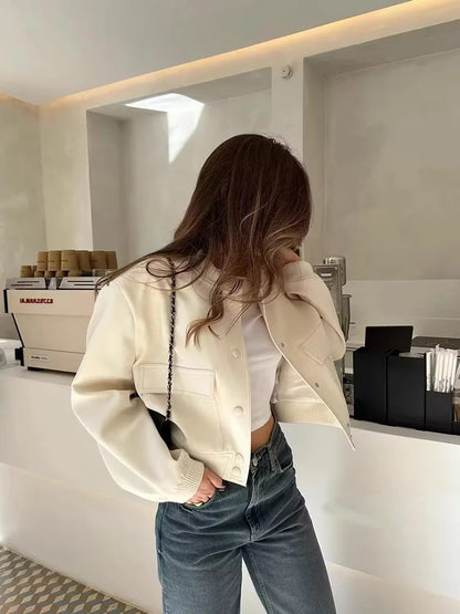 Women's Lightweight Bomber Jacket Cotton Button Front Pockets